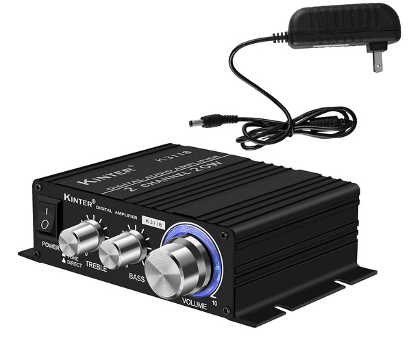 Kinter K3118 Digital Hi-Fi Audio Mini Class D Home Auto DIY Stereo Amplifier with 12V 3A Power Supply, Black