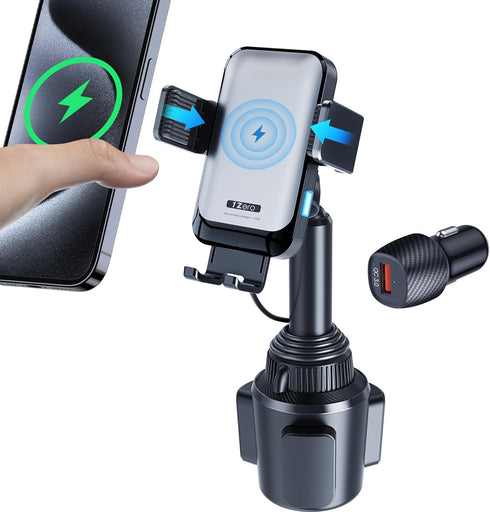 1Zero Auto Clamping Wireless Car Charger Sturdy Cup Holder Phone Mount 15W Fast Charging for iPhone 15 Pro Max Plus 14