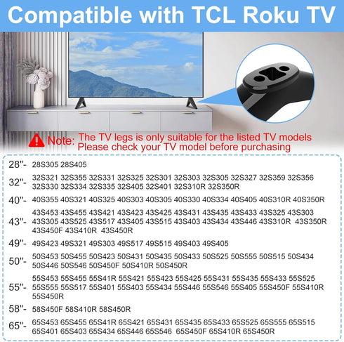 Varghesyla 28" 32" 40" 43" 49" 50" 55" 58" 65" 32S359 32S355 40S355 43S455 50S525 55S435 65S455 TV Legs for TCL Roku TV