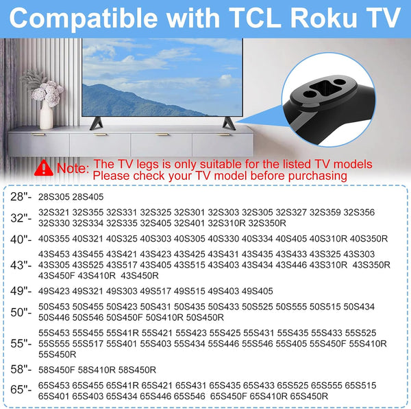 Varghesyla 28" 32" 40" 43" 49" 50" 55" 58" 65" 32S359 32S355 40S355 43S455 50S525 55S435 65S455 TV Legs for TCL Roku TV