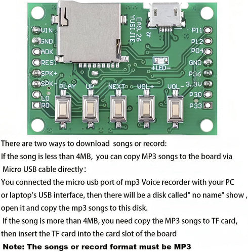 Geekstory MP3 Playback Kit Voice Recording Module Sound Recorder Board with Speaker+PIR Sensor Support USB Download