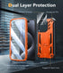 FNTCASE Military Grade Drop Proof Rugged Protective Case for iPhone 15 Pro with Kickstand & Built-in Protector (Orange)