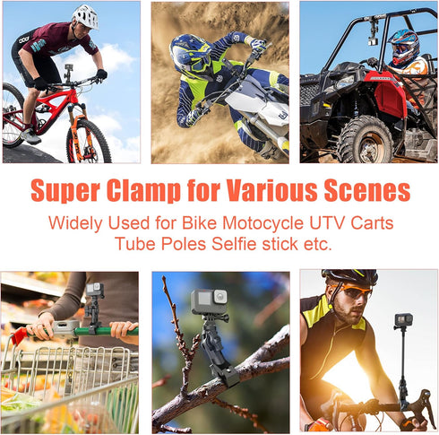 Bike Motorcycle Handlebar Action Camera Mount Holder for Gopro, Insta360, AKASO, Super Clamp Bracket