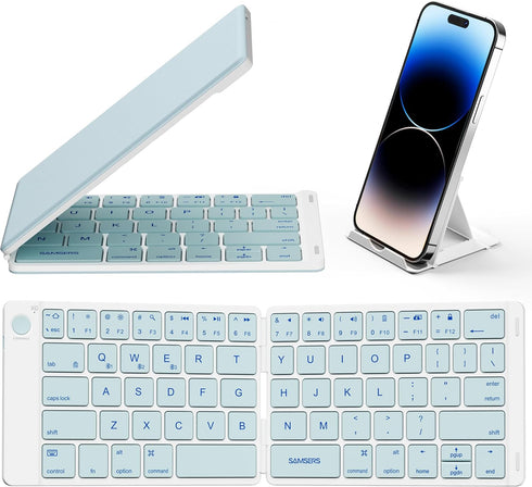 Samsers Bluetooth Foldable Keyboard, Wireless Portable Full-Size Ultra-Slim Rechargeable Keyboard for 3 Devices