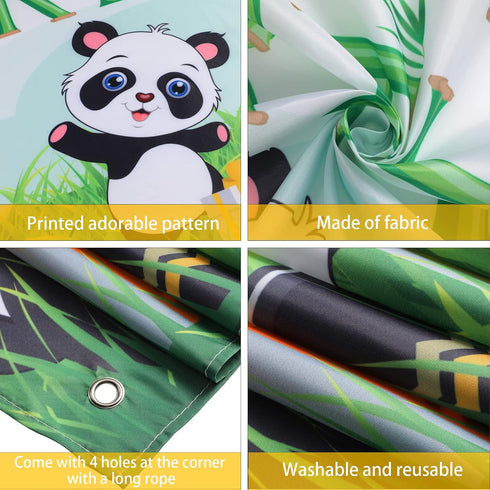 Cartoon Panda Birthday Decorations, Panda Backdrop for Party Supplies, Green Bamboo Background for Kids Birthday Party
