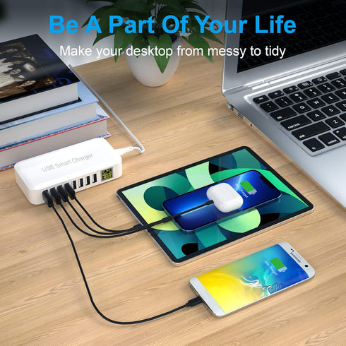 USB Charging Station, Ziwodiv 8-Port 60W/12A USB Charger Station, Multi Ports USB-A Charging Hub with LED Display for