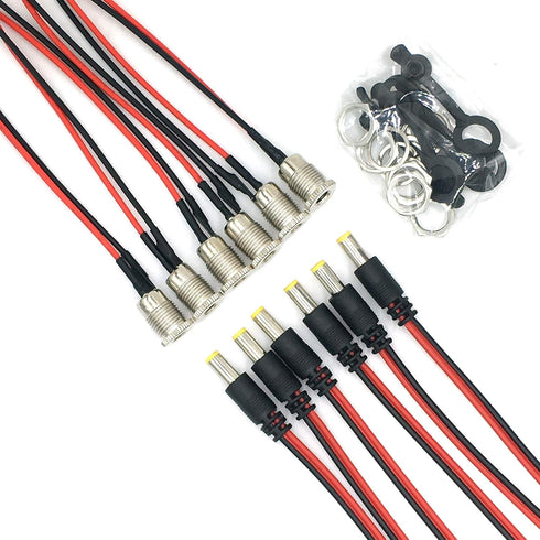5.5 x 2.1 mm DC Power Jack Socket, Threaded Female Panel Mount Connector Adapter with Dustproof Plug, 6Pack