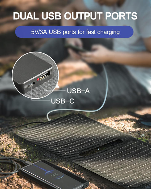 21W Portable Solar Panel, Foldable Charger, IP67 Waterproof for Camping, Hiking, Ultra-Fast Solar Phone Charger