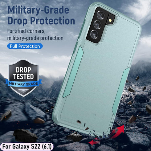LMDAMZ Galaxy S22 Rugged Shock Resistant Case (6.1") with Magnetic Car Mount & 2 HD Tempered Glass Protectors (Green)