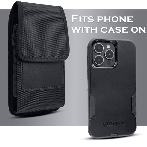 Cell Phone Pouch Belt Holster Case for iPhone 15, 14, 13 Pro, Samsung Galaxy S24, ID Card Slot, Black