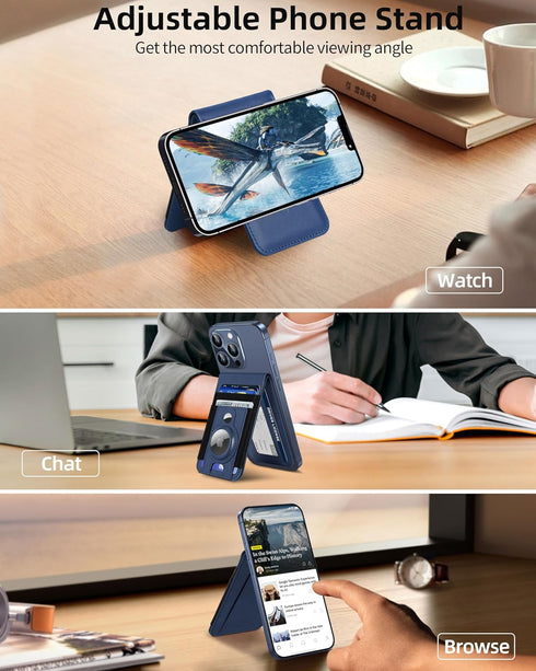 MagSafe Wallet Stand with Airtag Holder, Strongest Magnetic Phone Wallet for iPhone 16/15/14/13/12 Series, RFID