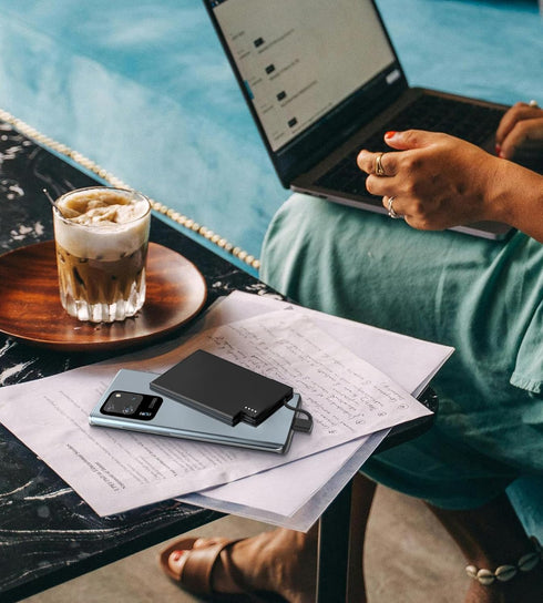 TNTOR Ultra Thin Power Bank with Built in USB-C Cable, Slim 5000mAh Portable Charger for iPhone 15 Samsung