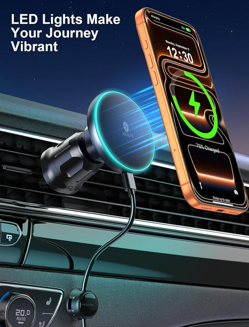 MOKPR 17/16/15/14/13/12 for iPhone Magsafe Car Mount Charger, Wireless Car Charger Magnetic Car Phone Holder for Dash