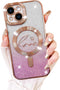 Fiyart iPhone 15 Plus Case, Compatible with MagSafe, Love Heart Plating Design, Magnetic Glitter Shockproof Back