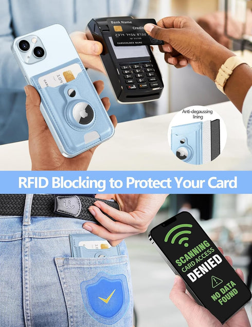HiWe for Magsafe Wallet Stand, Magnetic Card Holder with Airtag Holder for iPhone 16/15/14/13/12 Series (Sky Blue)