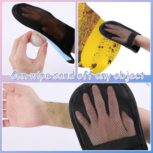 Tinoaly 2pcs Beach Sand Removal Bags, Soft Skin-Friendly Sand Wipe Off Mitts Sandscreen Remover Beach Essentials Must