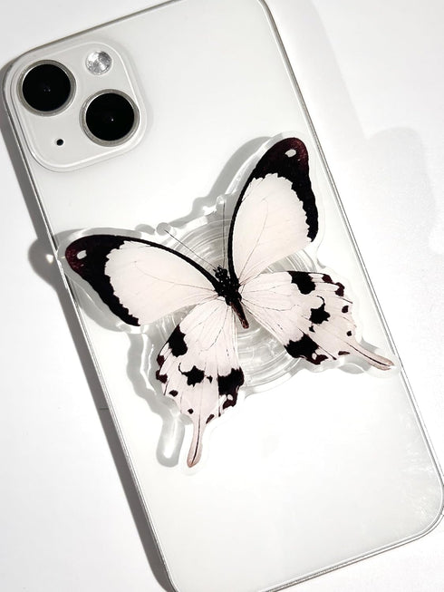 Butterfly Phone Grip, Rare Swallowtail Butterfly Holder, Cute Transparent Resin Elasticity Holder (White)