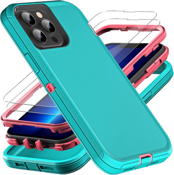 iPhone 13 Pro Max Case, Military Grade 3 in 1 Heavy Duty Shockproof/Dust Proof with 2Pcs Tempered Glass Protector