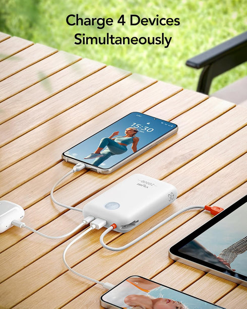 Power Bank 20000mAh 30W Fast Charging Portable Charger with Built-in Cables & LED Display for iPhone, Samsung