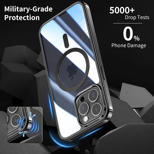 Jmltech iPhone 15 Pro Max Case - Clear Magnetic Silicone Bumper, Shockproof Hard Back, 6.7" with MagSafe.