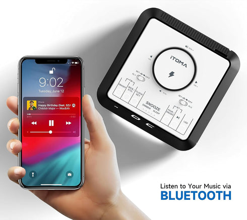 iTOMA Wireless Charging Alarm Clock Radio, Bluetooth Speaker, FM Radio, Dual Alarm, USB Charging, Night Light