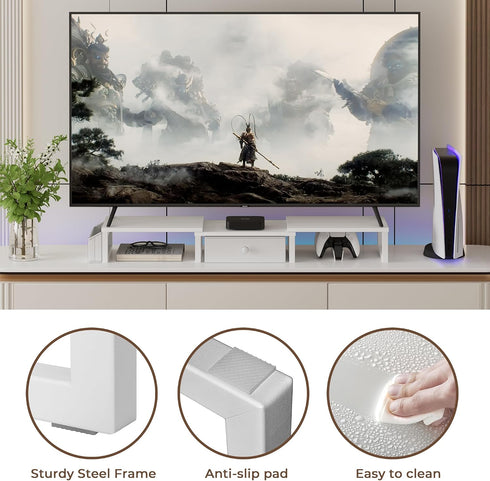2 27 Inches, LANDVOI Heavy Duty Dual Monitor Stand, Holds Screens Up to Adjustable Length and Angle Monitor Riser, Desk