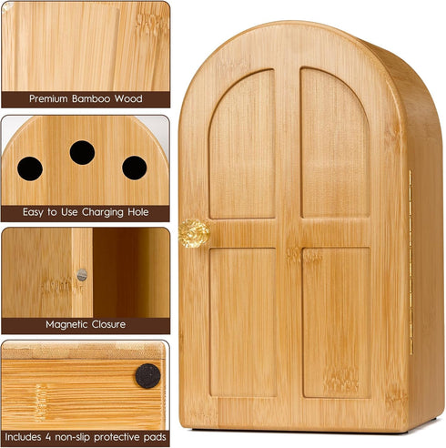 Generic 6 Premium Cell Phone Box for Family Time,Bamboo Cell Phone Jail with Charging Holes,Hold Phones,Help Kids