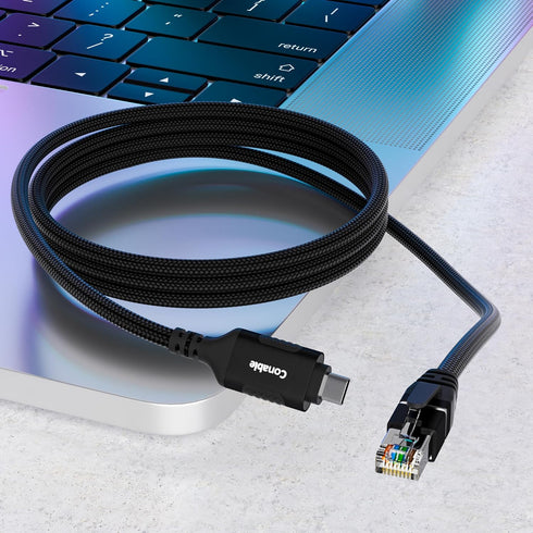 USB C to Ethernet Cable 20 FT, Type C to RJ45 Network Adapter, Gigabit, Braided, Directly Connected, Thunderbolt 4/3