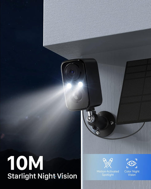Wireless Outdoor Security Cameras for Home, WiFi Camera with Solar Panel, Battery Powered, Motion Sensor Alarm