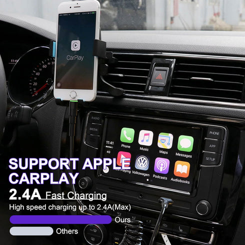 MFi Certified Coiled Lightning Cable for Apple Carplay, Retractable USB to Lightning Charger with LED for