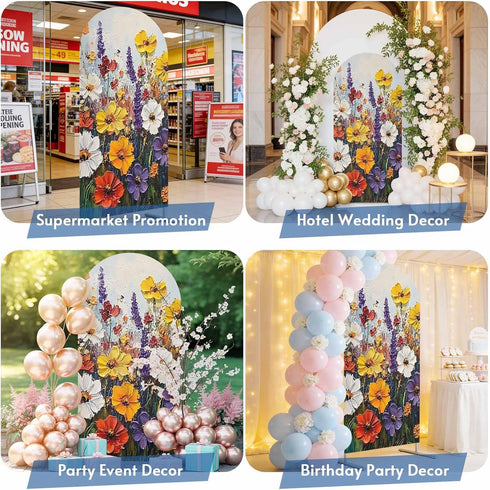 Jnbasdffb 6.6 Vintage Wildflowers Wedding Arch Cover, Stretchy Spandex Arch Backdrop Stand Covers FT, Oil Painted