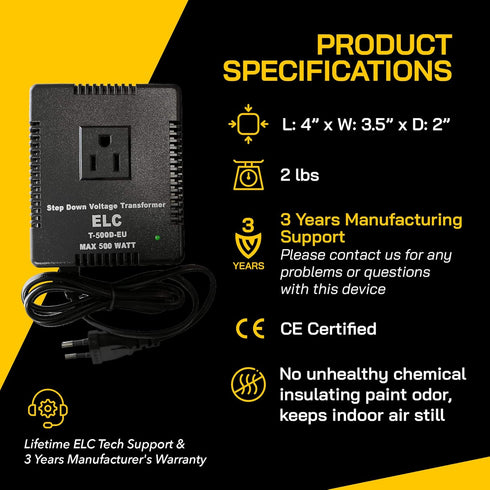 ELC 500-Watt Voltage Converter, Step Down 220v to 110v Travel Power Converter for Hair Straightener, Laptops