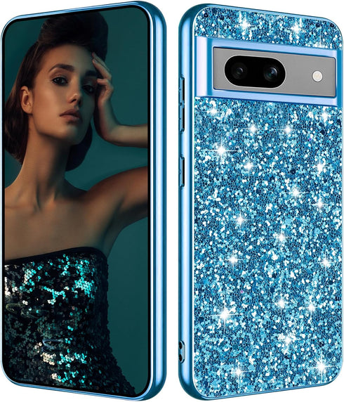 Glitter Case for Google Pixel 8A, Slim Ultra Thin Matte Back Shockproof Protective Cover for 6.1-inch Pixel 8A (Blue)