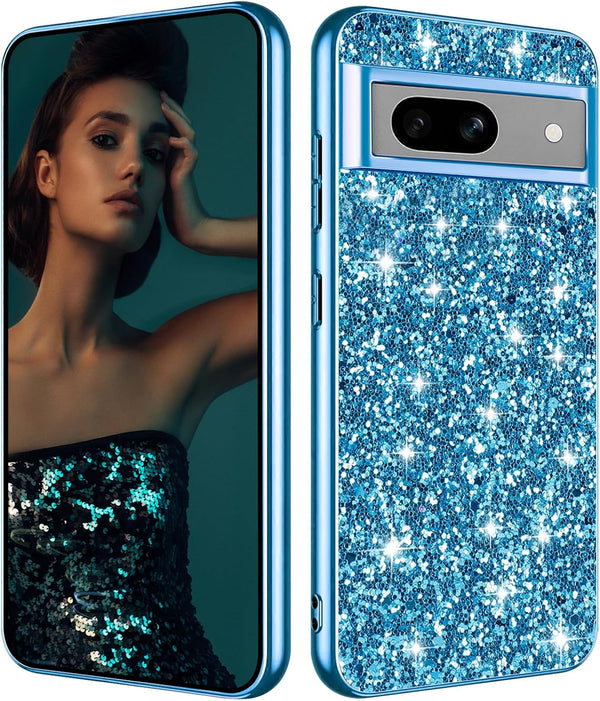Glitter Case for Google Pixel 8A, Slim Ultra Thin Matte Back Shockproof Protective Cover for 6.1-inch Pixel 8A (Blue)