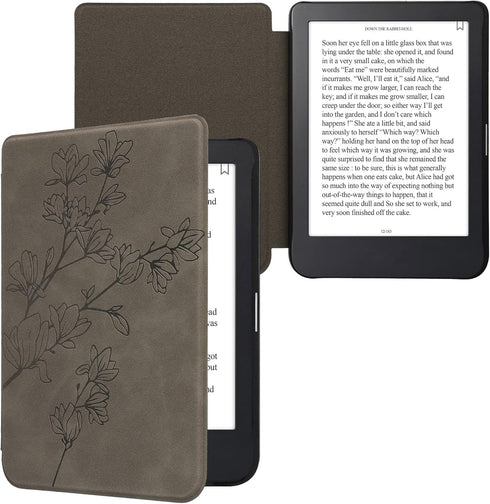 kwmobile 2E 4 Cover Compatible with Kobo Clara / Tolino Shine Cover - eReader Case - Magnolias Grey