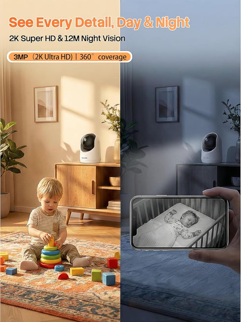 Tenda 2K 6 360 2-Way 24/7 Storage(CP3-V3.0) Indoor Security Camera for Baby Monitor, WiFi Pet/Dog Camera for Home