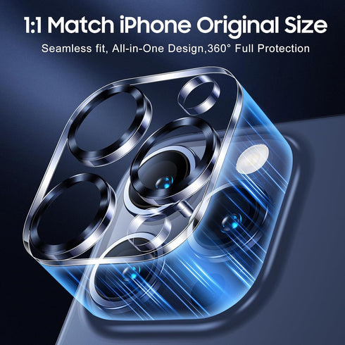 UniqueMe 3 Pack iPhone 15 Pro/Pro Max Camera Lens Protector, 9H Tempered Glass, Drop Protection, Case Friendly - Blue