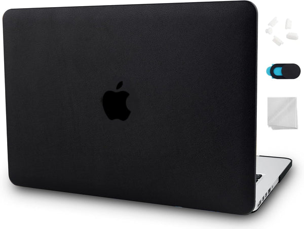 KECC MacBook Pro 13 inch Case - Compatible with 2020-2025, 2016-2019 Release, Italian Leather Hard Shell (Black)
