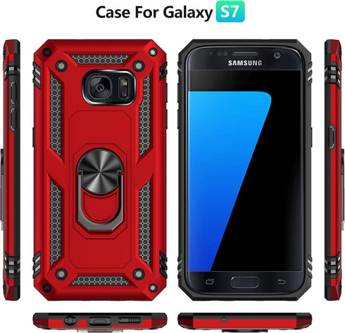 Androgate Military-Grade Metal Ring Holder Case for Samsung Galaxy S7, Shockproof Cover with HD Protectors