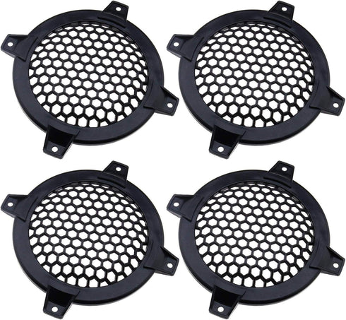 SING F LTD 4 Inch Black Circle Car Speaker Grill Cover - Pack of 4, Plastic Mesh Protective Case for Subwoofer