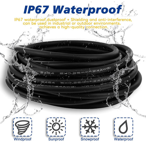 M8 Aviation Sensor Cable 5 Pin,Lonlonty M8 Industrial Sensor Connector Shielded Cable,Field Assembly M8 Connector B Coding Shielded Cable 6.5Ft/2M (5-Pin,Right Angle,Male)