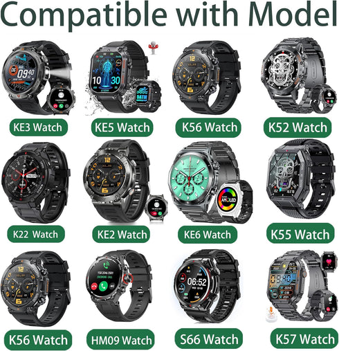 Compatible with EIGIIS KE3 Smartwatch Bands, 22mm Rugged Nylon Sports Strap with Woven Loop Design for KE2, KE3, KE5, KE6, K22, K27, K52, K55, K56, K57, DM50, HM09, I32, S35, S66 Military Smart Watch