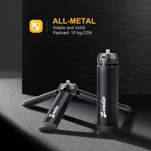 Zeadio Metal Mini Tripod, Desktop Tabletop Stand Compact Tripod for Smooth 4, Osmo Mobile, Vimble 2, Gimbal Handle Grip Stabilizer and All Cameras Black