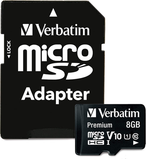 Verbatim 8GB V10 10 (1080p) U1 80MB/s Premium microSDHC Memory Card with Adapter UHS-I Class Supports Full HD Speed