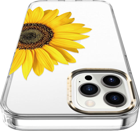 BAISRKE iPhone 13 Pro Case - Clear Case with Sunflower, Shockproof Hard Back Cover for 6.1 inch 2021