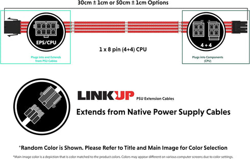 LINKUP 50cm PSU PC Power Extension Cable, Metallic Sleeved Silicone Coated Soft & Flexible for Custom Mod CPU (Gold)