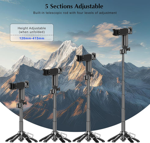 EUG-PRODUCTS 4-in-1 10m Mini Selfie Stick Tripod, Extendable Grip Phone Tripod with Detachable Remote Pocket Size, Mini