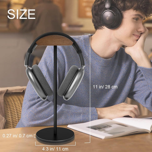 Headphone Stand for Desk - Gaming Headset Holder with Aluminum Alloy Support Rod and Wooden Support Plate