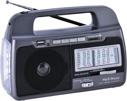 Supersonic 9 Band AM/FM/SW 1-7 Portable Radio, High Sensitivity Receiver, Rechargeable Battery, Torch Light