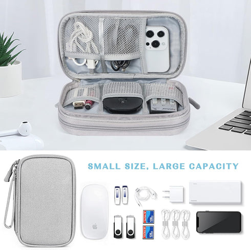 FYY Travel Electronic Cable Organizer Bag - Portable Waterproof Double Layers Storage for Cable, Cord, Charger, Grey